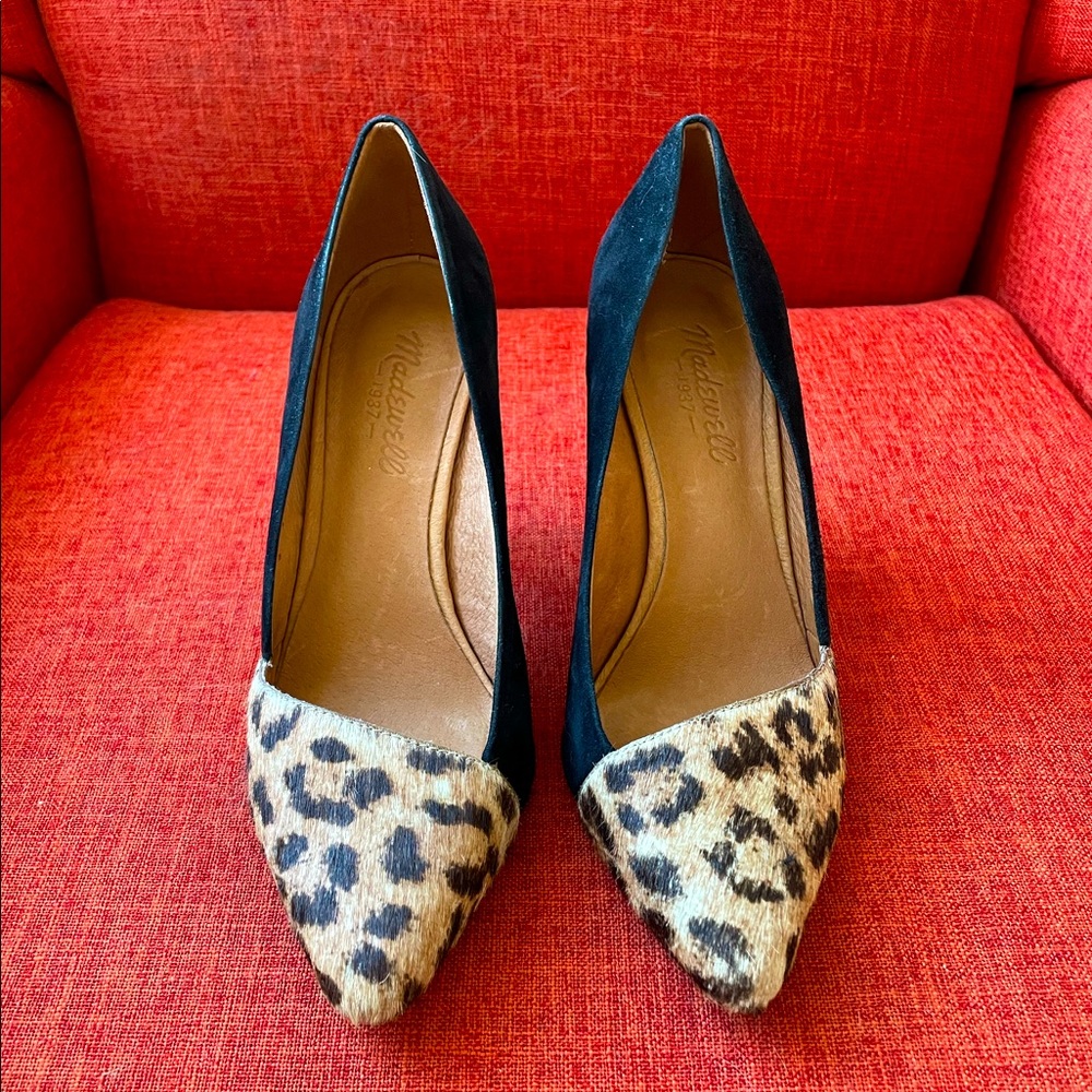Madewell Black Suede & Leopard Hair Pumps - Size 7 1/2